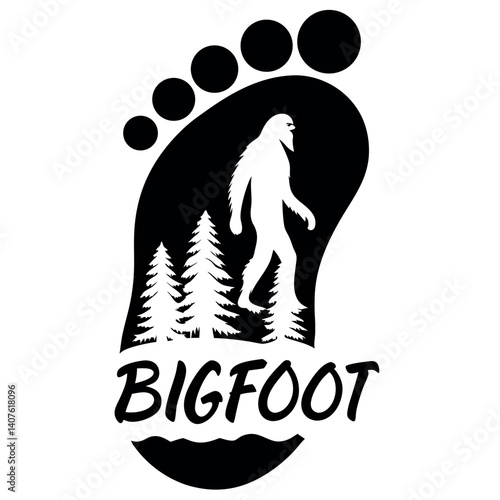 Bigfoot Footprint with Silhouette and "BIGFOOT" Text T-Shirt.