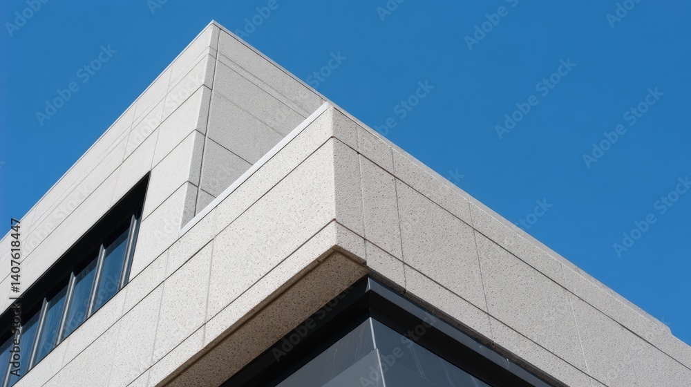 A modern building corner with a sleek design against a clear blue sky, Modern Minimalist Architecture. A modern building corner with a sleek design against a clear blue sky, Modern Minimalist Architecture.