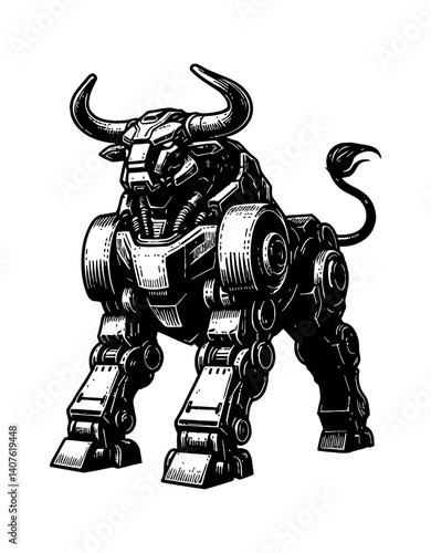 Futuristic Cow Robot Standing Tall with a Confident Expression and Metallic Body in Sci-Fi Style