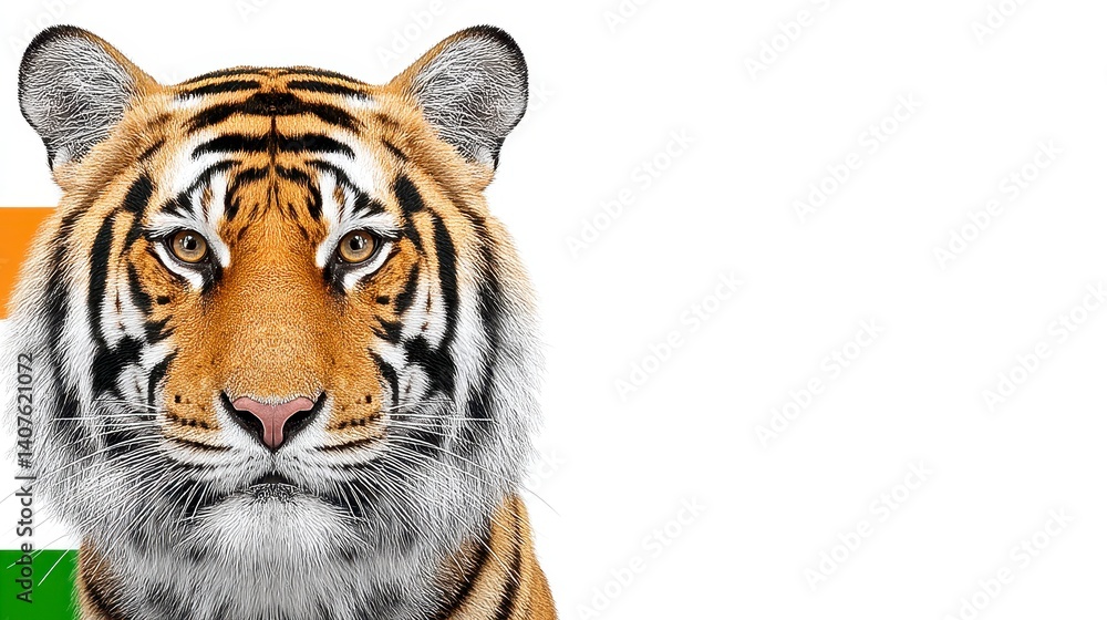 Obraz premium Closeup Portrait of a Majestic Tiger with Intense Gaze on White Background