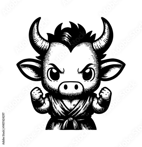 Cute Cow and Bull Characters with Super Powers, Tiny and Smiling. Cartoon Illustration