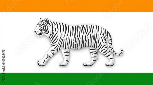 White Tiger Illustration on Tricolor Background