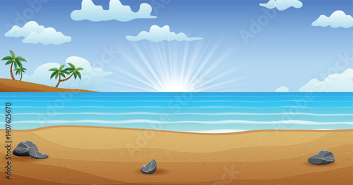 palm tree on the beach, the sea sand and palm tree on the beach vector illustration