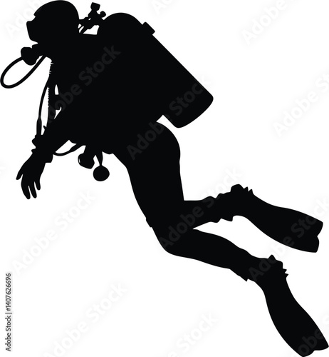 A vector Scuba diving silhouette vector isolated on white background.