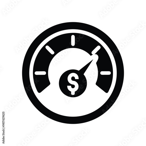 Speedometer Showing Dollar Sign In Black with Transparent Background, Finance Indicator