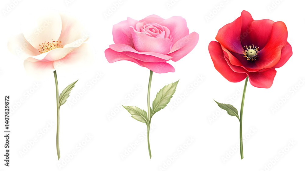 Elegant Floral Illustrations on White Background for Creative Projects Elegant Floral Illustrations on White Background for Creative Projects