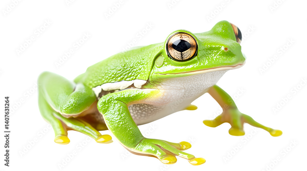 Vibrant Green Tree Frog on White Background - Isolated Transparent Image Vibrant Green Tree Frog on White Background - Isolated Transparent Image