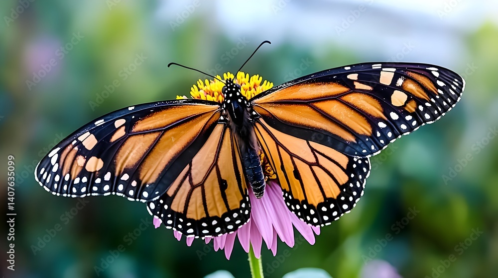 Fototapeta premium Monarch Butterfly on Flower Closeup - Close-up nature photography