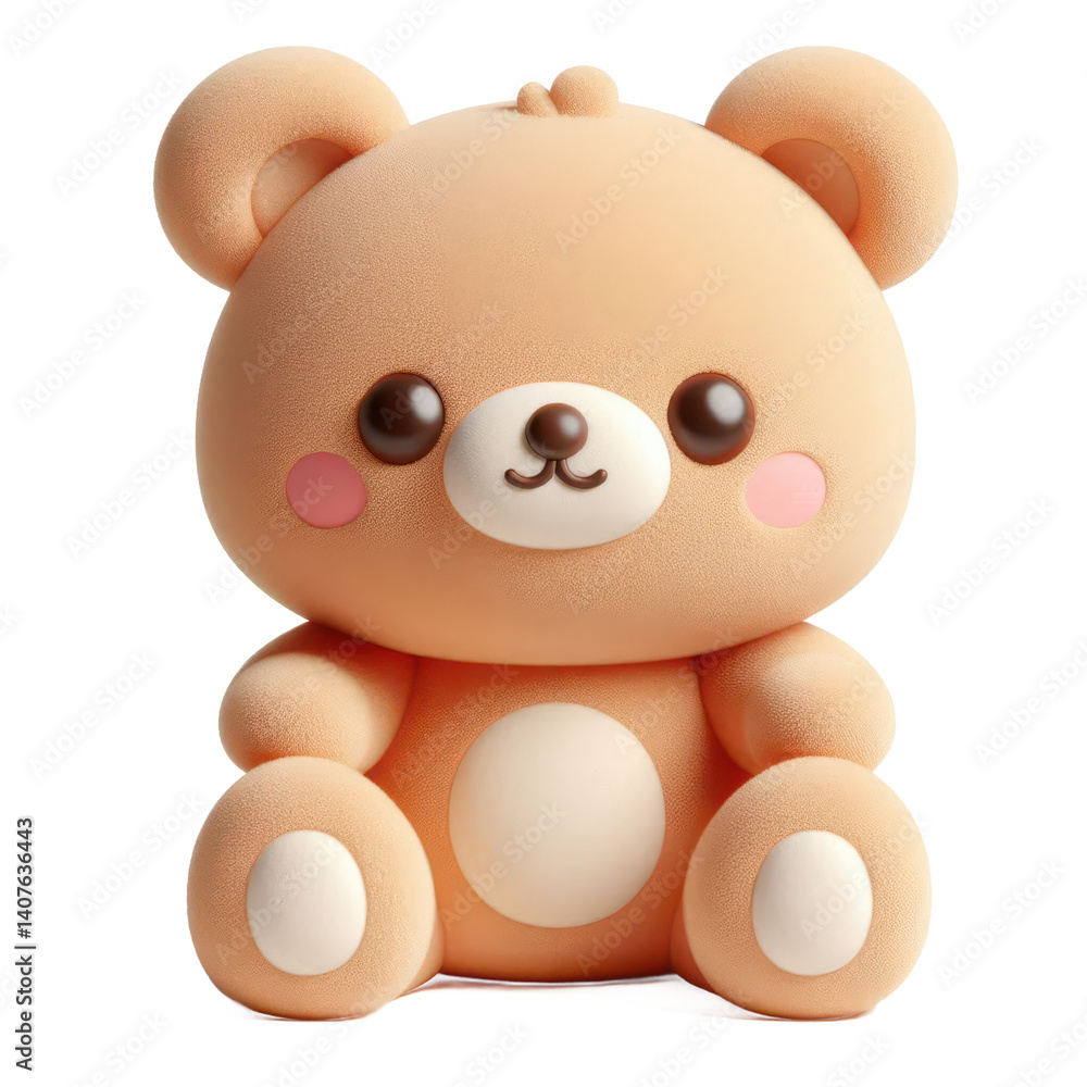 Adorable 3D plush brown bear toy with soft fabric, round ears, and a sweet expression, isolated on white background. Adorable 3D plush brown bear toy with soft fabric, round ears, and a sweet expression, isolated on white background.