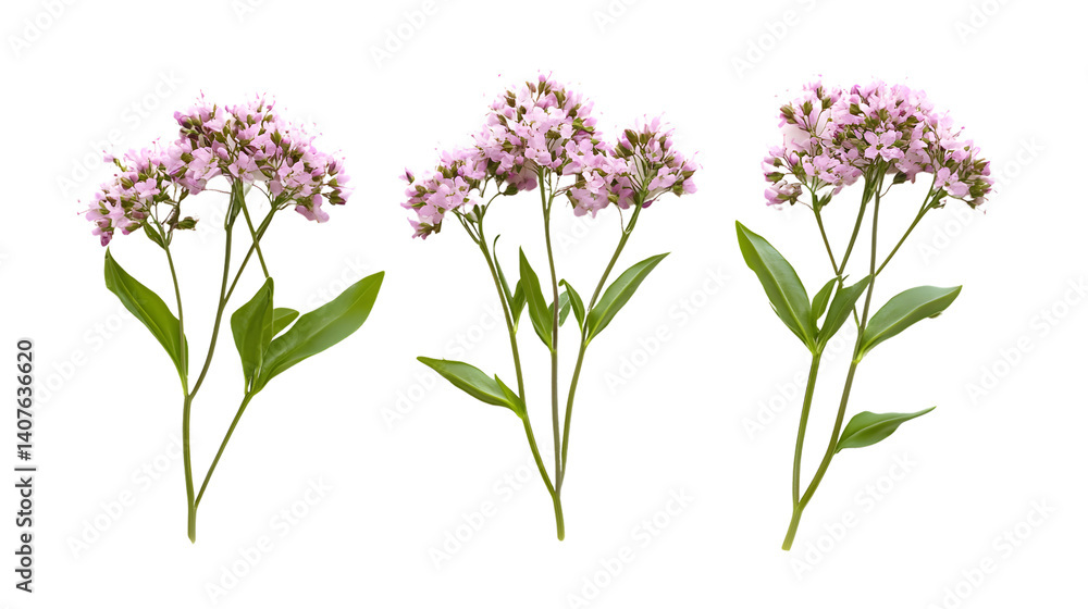 Naklejka premium Valerian Herb Flower Sprigs Isolated on White Background for Herbal Medicine and Wellness Concept