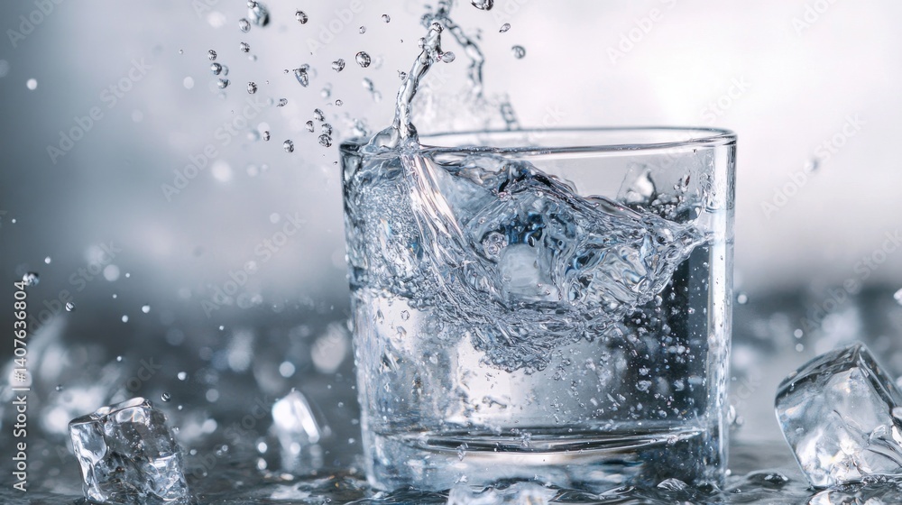 Splashing water glass with ice Splashing water glass with ice
