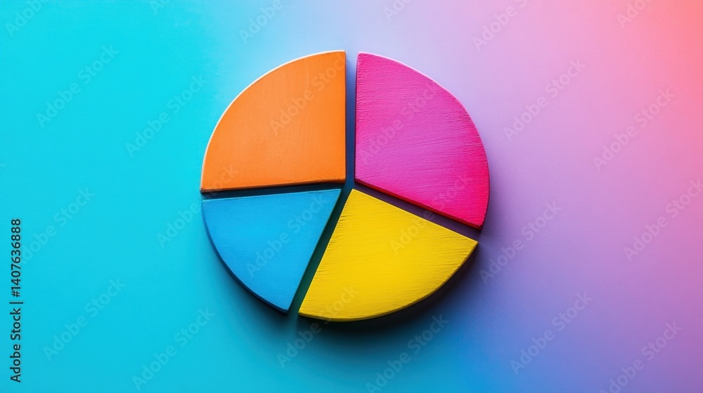 Colorful pie chart on vibrant gradient background representing data visualization and analysis concepts Colorful pie chart on vibrant gradient background representing data visualization and analysis concepts