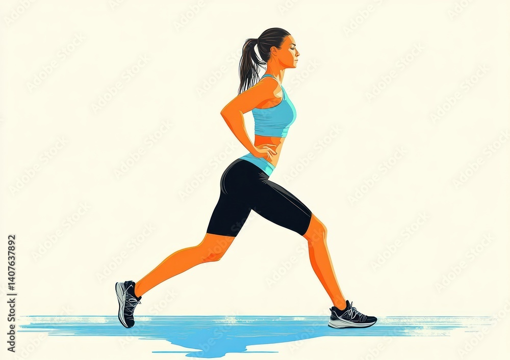 Fototapeta premium Woman Lunge Exercise Fitness Training Workout Motivation for Legs and Butt