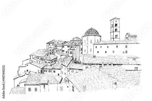Wallpaper Mural Volterra small medieval Tuscany town sketch⁠  Torontodigital.ca