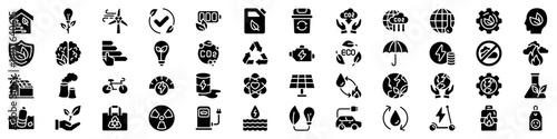 Ecology icon set. Environment symbol. Silhouette style.