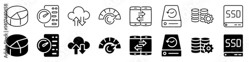 Data storage and processing icon. Linear and silhouette style.