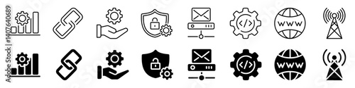 Internet technology and cybersecurity icon set. Linear and silhouette style.