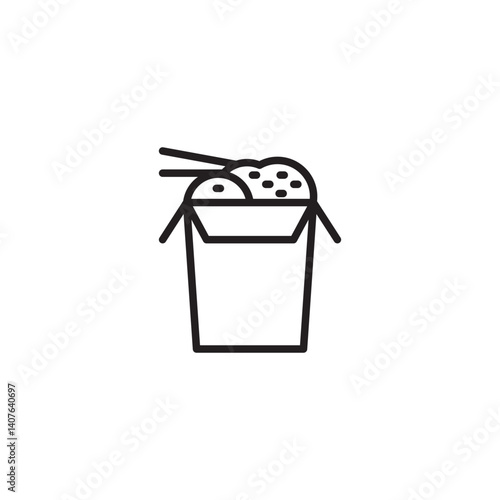 Takeout box filled with rice and vegetables, with chopsticks on top. Represents Asian takeout, a rice dish to go, or a convenient meal.