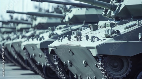 Military tanks lined up on parade ground