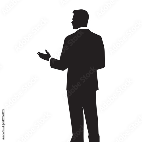 A simple, clean silhouette of a man in a suit, viewed from behind.