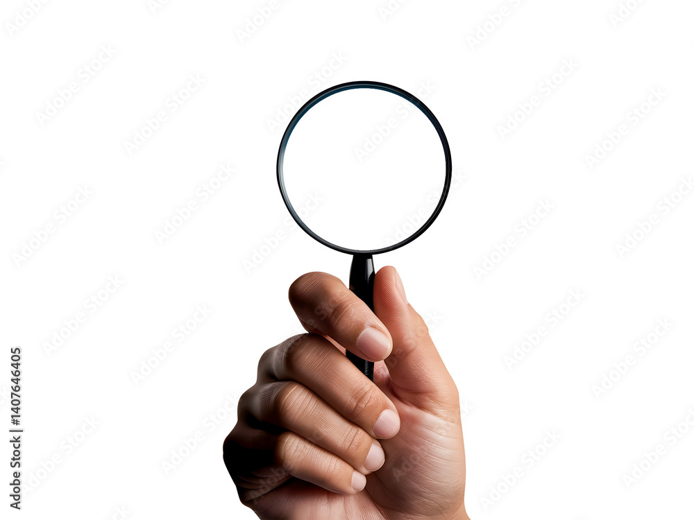 hand holding magnifying glass with empty transparent lens png cutout isolated on white hand holding magnifying glass with empty transparent lens png cutout isolated on white