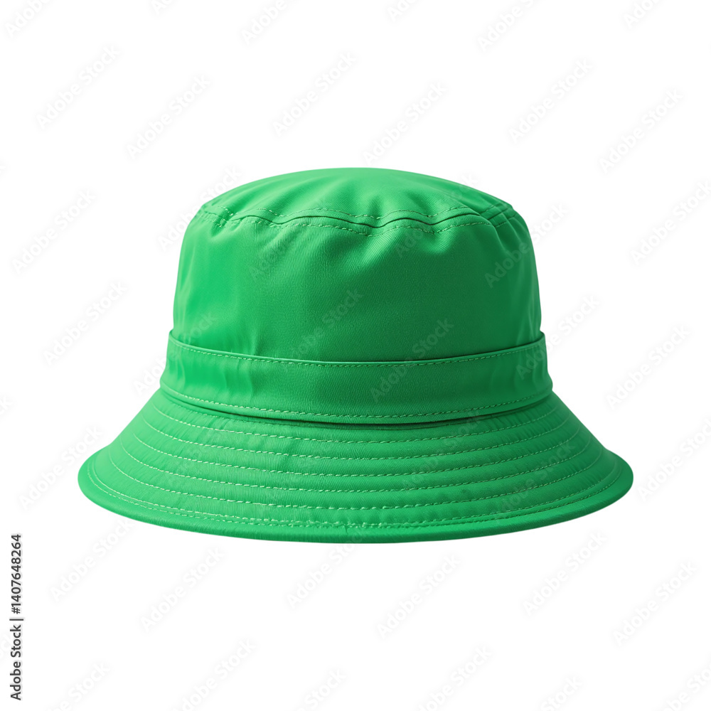 Fototapeta premium Green bucket hat casual summer headwear isolated on transparent background