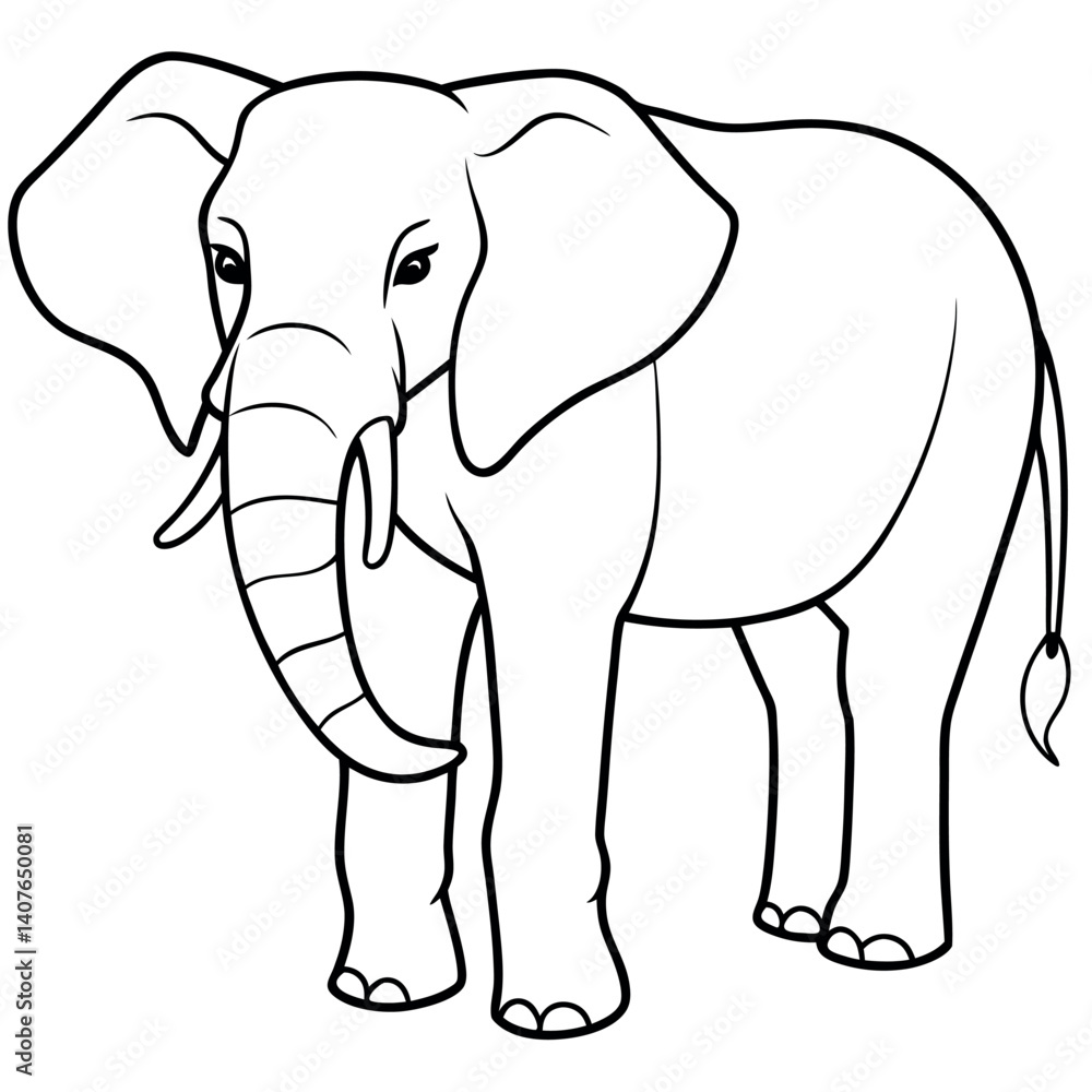 Fototapeta premium Line art illustration of an African elephant standing