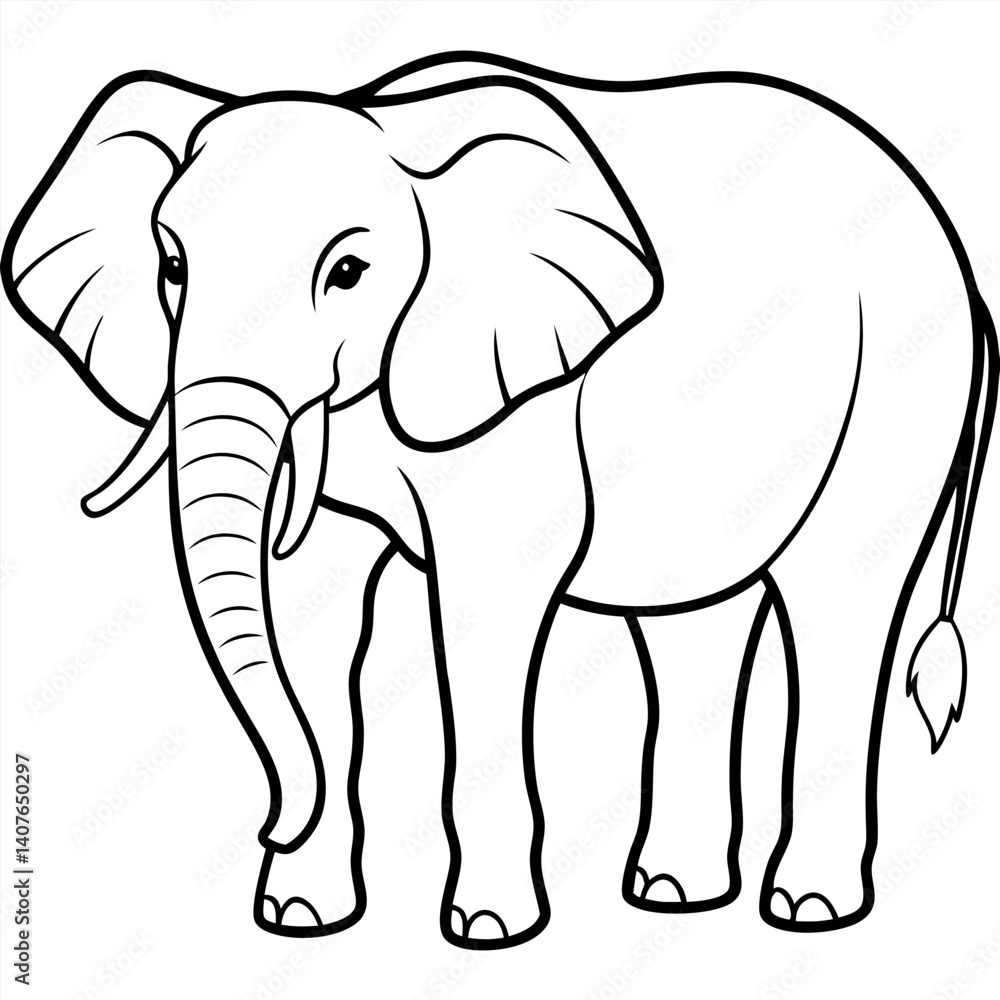 Fototapeta premium African Elephant Line Art Illustration for Coloring Book