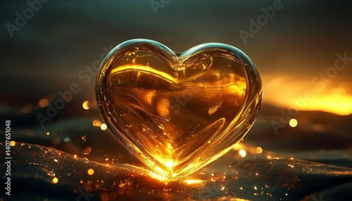 An ethereal background enhances the beauty of the golden glass heart.