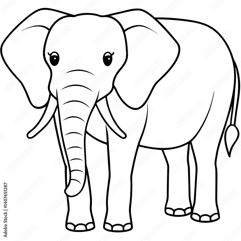 Fototapeta premium Adorable Cartoon Elephant Outline Illustration for Kids