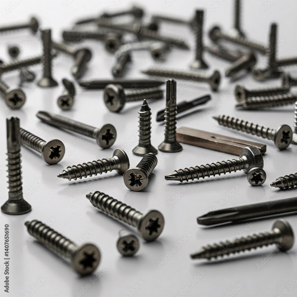 Pile of screws on a white background. Selective focus. Pile of screws on a white background. Selective focus.