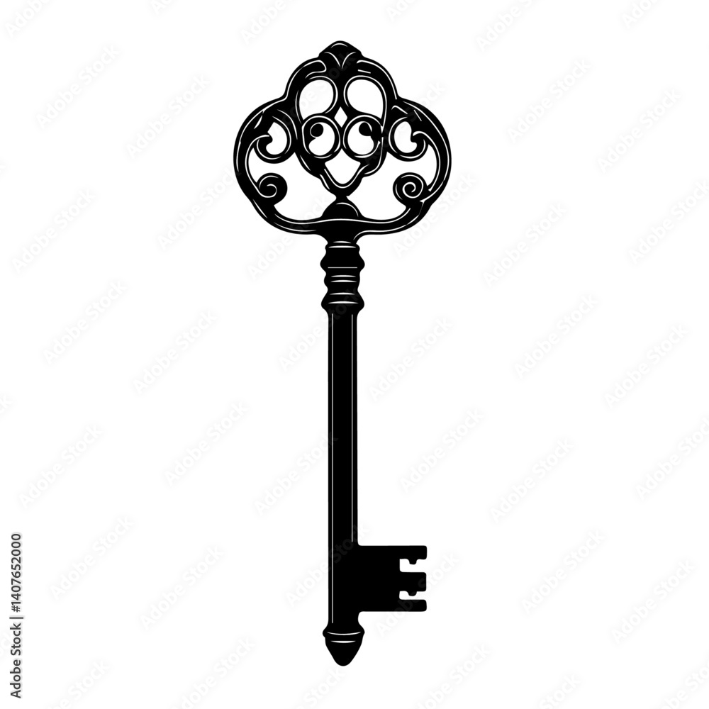 Obraz premium Vintage black key, vector illustration isolated on white or transparent background