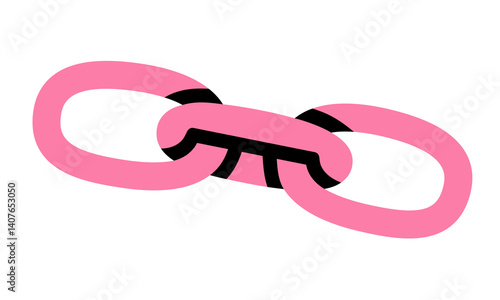 Hand drawn cute cartoon illustration of three connected links. Flat vector chain in doodle style. Slavery or habit icon. Network connection concept. Unity or consistency. Cooperation sign. Isolated.