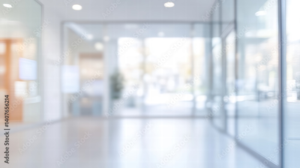 modern clinic hallway with blurred digital screens and glass walls, creating serene and professional atmosphere. soft lighting enhances calming environment, ideal for patient comfort modern clinic hallway with blurred digital screens and glass walls, creating serene and professional atmosphere. soft lighting enhances calming environment, ideal for patient comfort