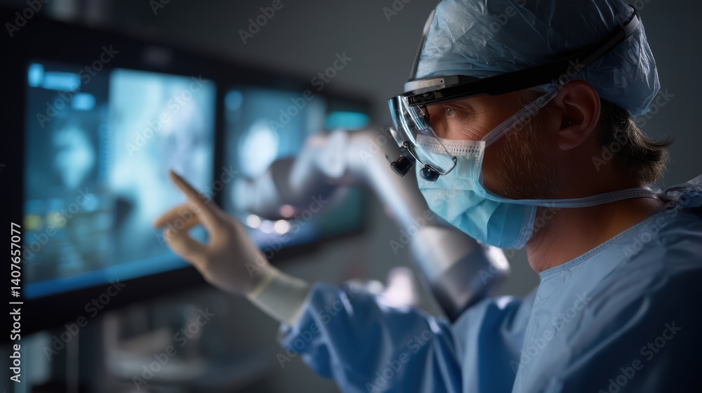 surgeon modern operating room examines medical images screens, showcasing advanced technology and precision healthcare. atmosphere is focused and professional, highlighting importance of accuracy surgeon modern operating room examines medical images screens, showcasing advanced technology and precision healthcare. atmosphere is focused and professional, highlighting importance of accuracy