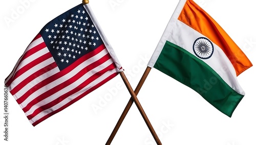 US and India flags crossed against white background