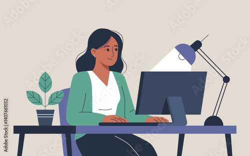 Woman Working at Office Desk