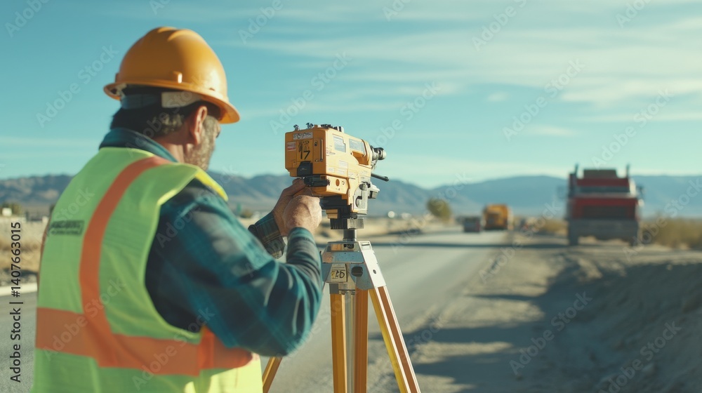 custom made wallpaper toronto digitalLand surveyor measuring elevation levels at a highway expansion site. Featuring accuracy and terrain analysis