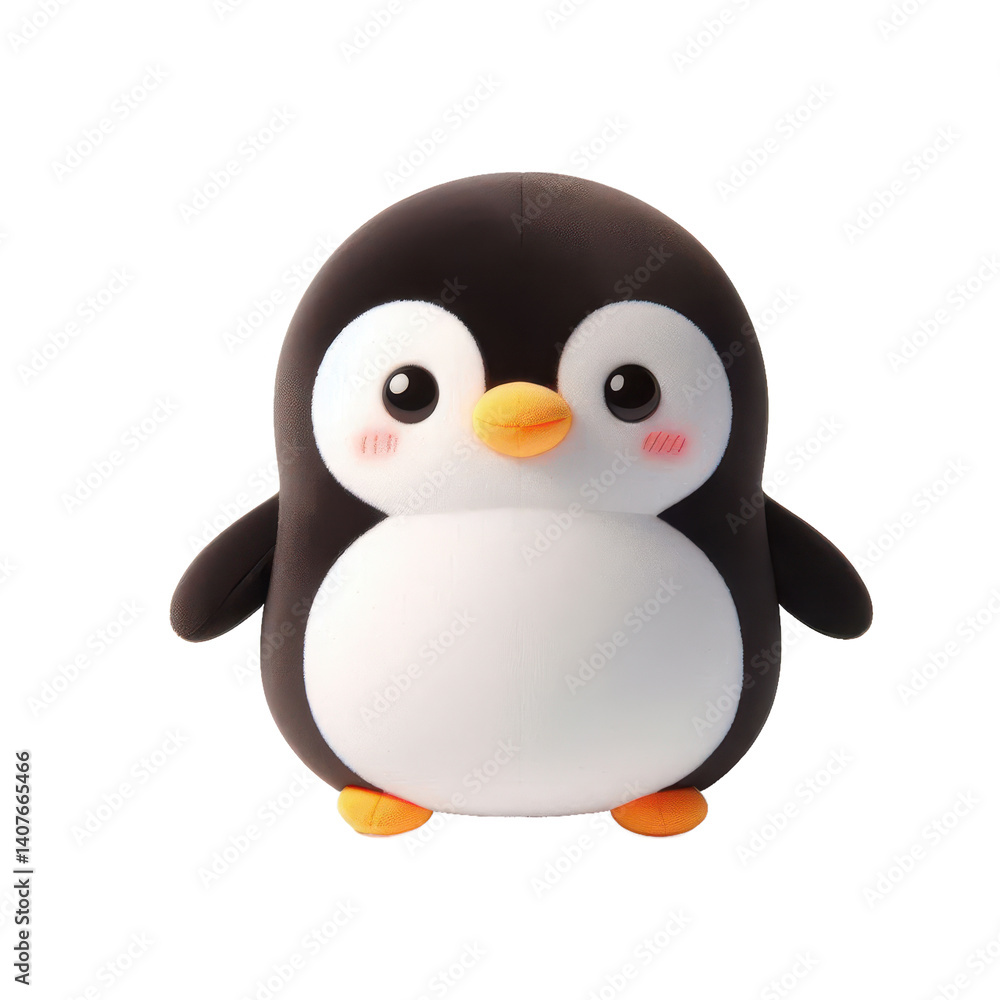 Obraz premium Adorable 3D plush penguin toy with soft fabric, rounded shape, isolated on white background.