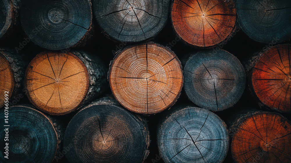 Stacked wooden logs displaying natural texture and color variations in close-up view