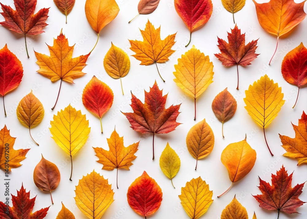 Fototapeta premium Minimalist Autumn Leaf Pattern: Warm Red, Orange, Yellow Fall Foliage Background