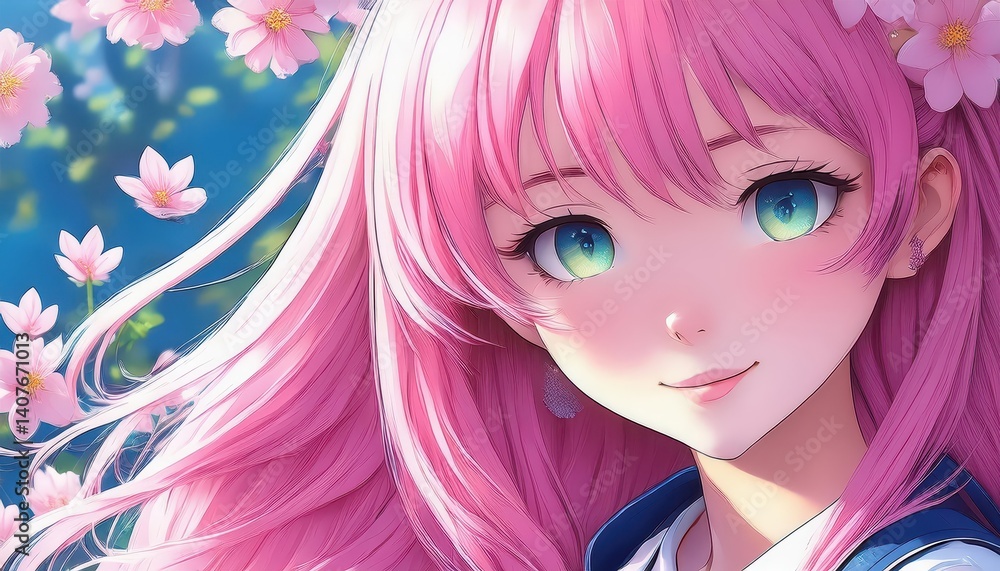 Vibrant Anime Girl Amidst Blooming Flowers in a Serene, PastelHued Dreamscape Ideal for Digital Art, Home Decor, or Design Inspiration. Vibrant Anime Girl Amidst Blooming Flowers in a Serene, PastelHued Dreamscape Ideal for Digital Art, Home Decor, or Design Inspiration.