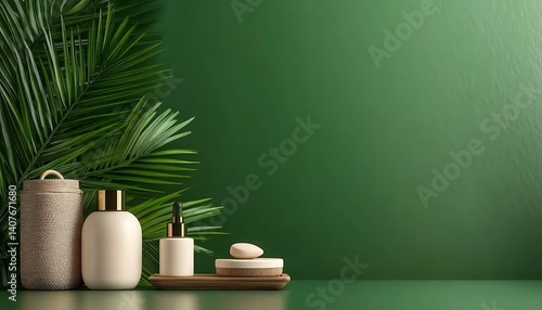 Wallpaper Mural Luxurious spa products arranged harmoniously with a tropical plant backdrop, promoting the relaxation and care for well-groomed silky skin of the feet  Torontodigital.ca