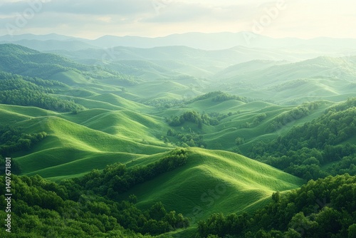 Rolling Green Hills at Sunset in Sauerland Summer Countryside
