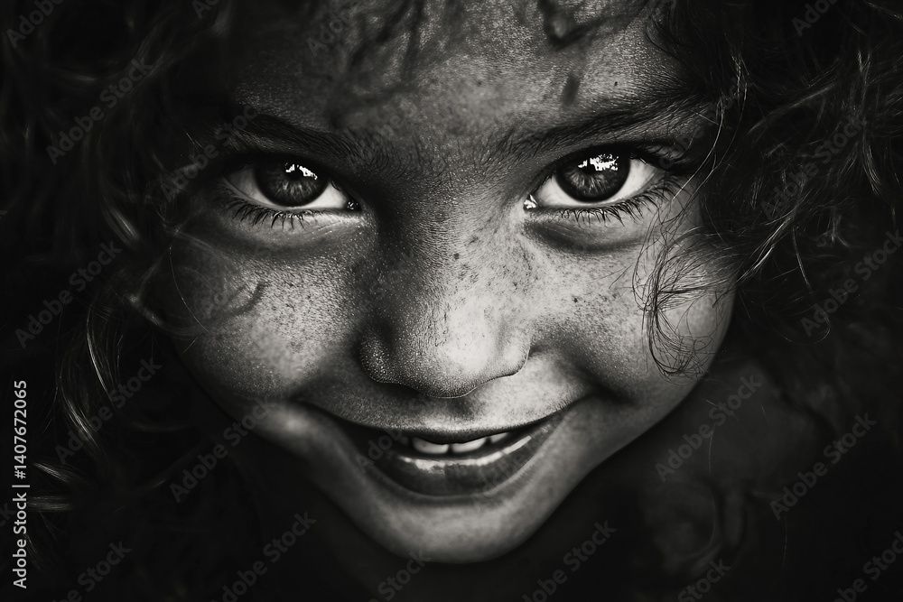 Closeup smile of happy adorable toddler with sparkling eyes and first baby teeth showing innocence and joy, generative ai Closeup smile of happy adorable toddler with sparkling eyes and first baby teeth showing innocence and joy, generative ai