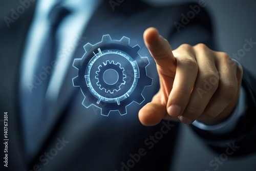 Obraz na płótnie Corporate individual engaging with a futuristic gear symbol demonstrating tech innovation : Generative AI w salonie