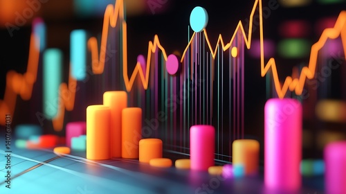 Obraz na płótnie Colorful data visualization with vibrant bars and lines showcasing business analytics trends : Generative AI w salonie