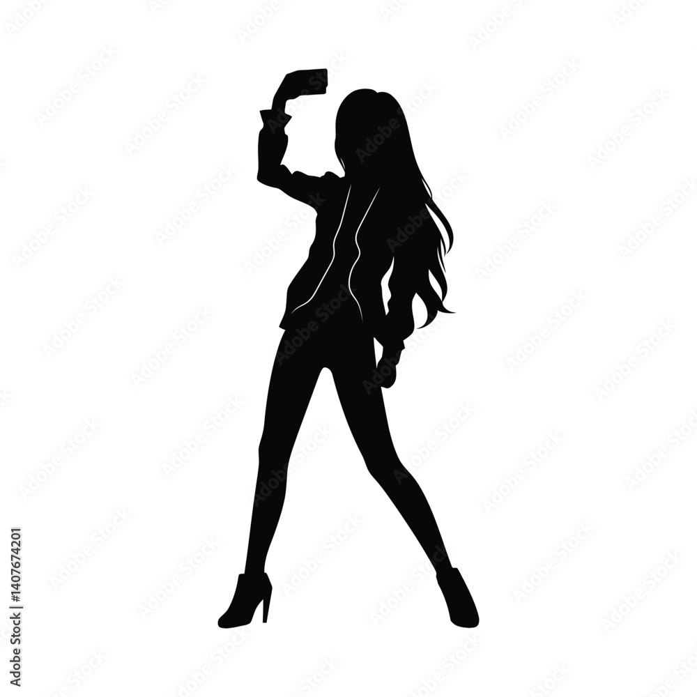 Woman Taking selfie simple minimal black silhouette Woman Taking selfie simple minimal black silhouette