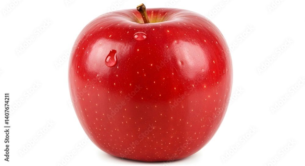 Obraz premium Fresh Red Apple with Water Droplets on a White Background