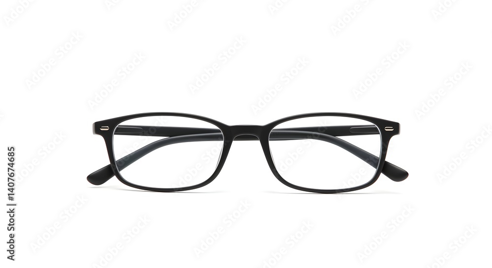 Black Rectangular Eyeglasses with Thick Frames on White Background Black Rectangular Eyeglasses with Thick Frames on White Background